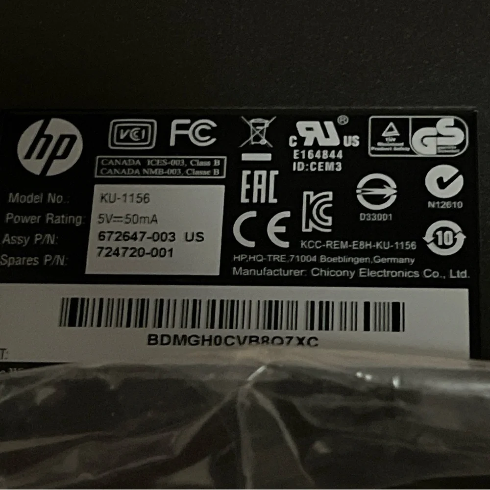 New HP 672647-003 KU-1156 Wired Standard USB Desktop Keyboard - Black